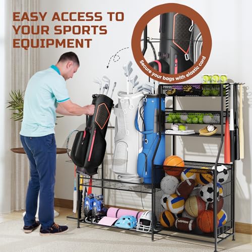 Garage Sports Equipment Organizer,3 Golf Bags Storage Stand - Image 5