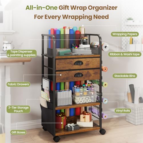Wrapping Paper Storage Cart with 2 Fabric Drawers, Side - Image 5