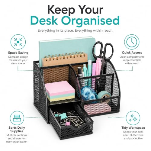 Exerz Desk Organizer 7 Compartment Pencil Holder Office Tidy - Image 4