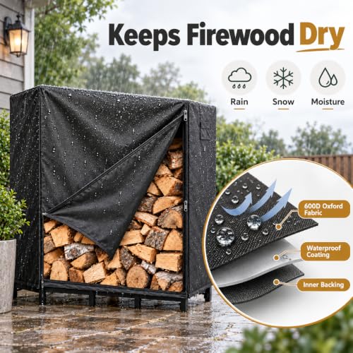 4ft Firewood Rack Cover Outdoor Waterproof, 600D Oxford - Image 8
