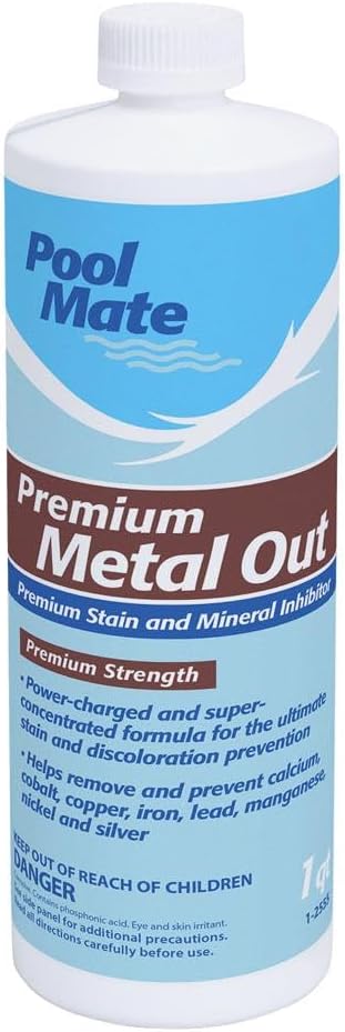 Pool Mate 1-Quart 4-Pack Premium Metal Out Stain and Mineral Inhibitor, Pool Metal Remover, Stain Remover, Made in USA