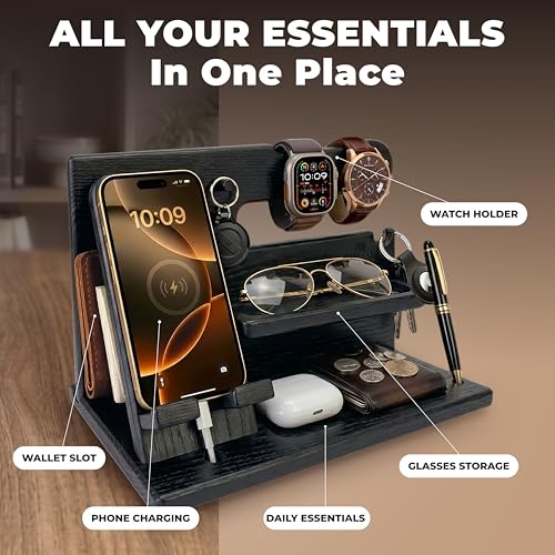 TESLYAR Wood Phone Docking Station for Men - Desk or Nightstand - Image 5