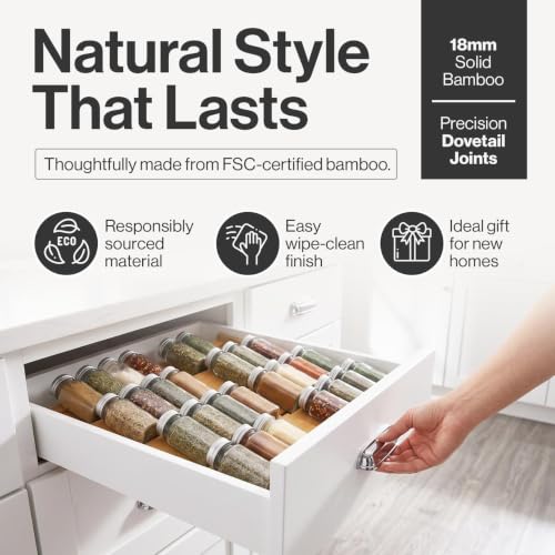 Bamboo Spice Drawer Organizer, Expandable 12 to 23 Inch - Image 8