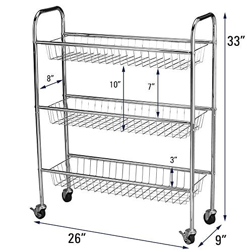 Household Essentials Chrome Iron 3-Basket Storage Cart - Image 3