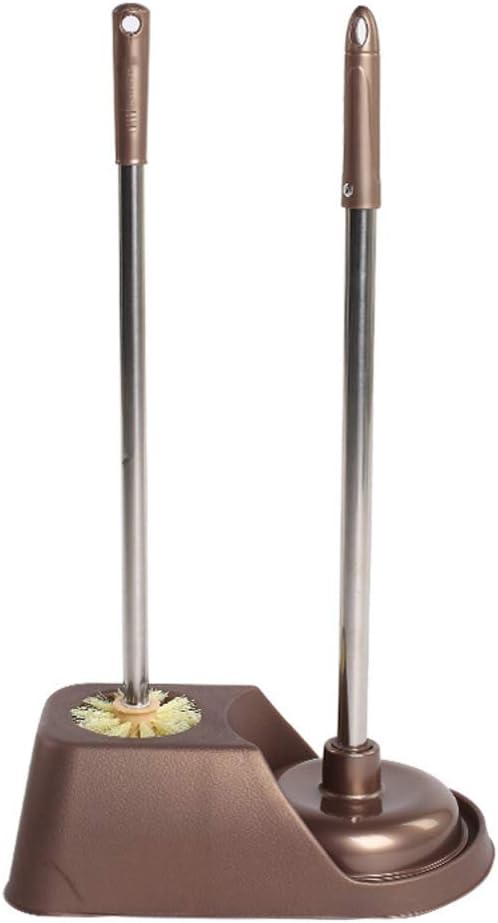 Toilet Brush Plunger Set,Bathroom Accessories Storage Holder/Best Bowl Cleaner Unclog Clogged Bowl Rapidly,Brown