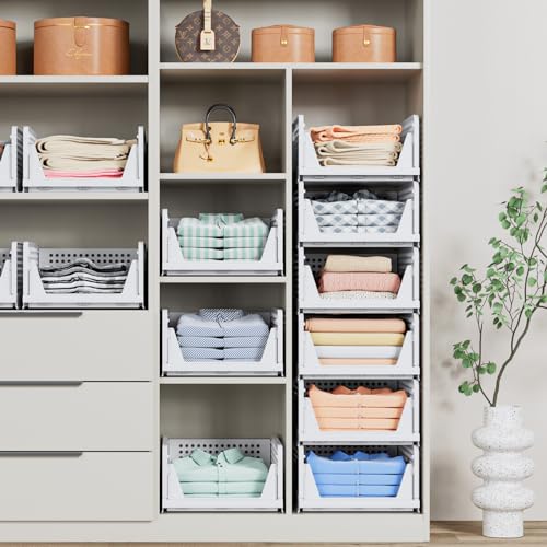 4 Pack Stackable Closet Storage Basket - Stackable Storage Bins - Image 3
