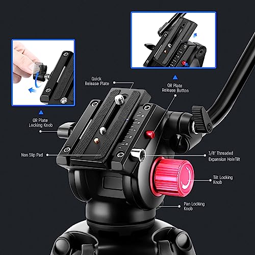 NEEWER 79"/200cm Video Tripod, Heavy Duty Aluminum Alloy Camera - Image 5