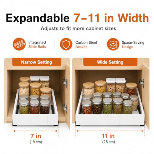 Pull Out Cabinet Organizer, Expandable 7"-11" Slide Out Cabinet - Image 5