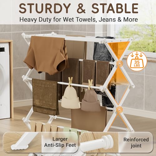 Foldable Clothes Drying Rack, Reinforced Joints, White - Image 4