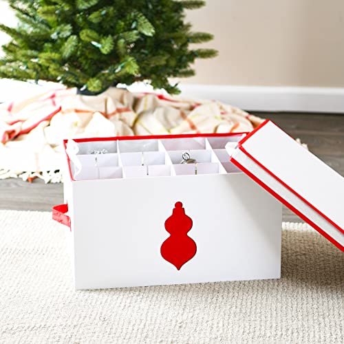 Household Essentials Ornament Storage Chest with 24 Pockets, Red - Image 3