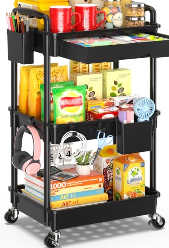 SUNALLY 3 Tier Rolling Cart with Drawer, Craft Storage Cart - Image 2