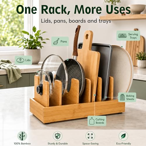 Pull Out Pots and Pans Organizer, Bamboo Cabinet Storage Rack - Image 5