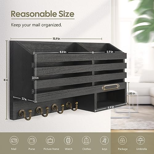 FifthQuarter Mail Holder Wall Mount with 2 Mail Slot and 4 - Image 3