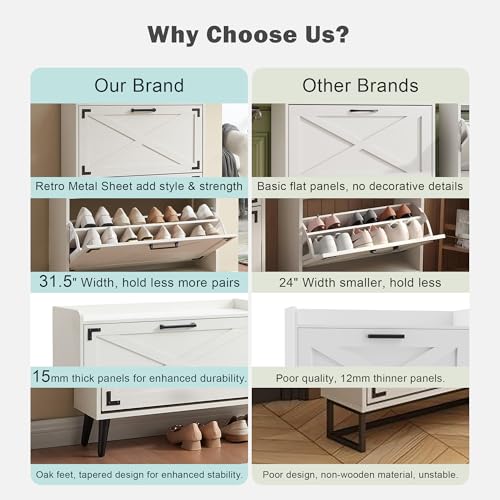 Farmhouse Shoe Storage Cabinet with 2 Flip Drawers & Barn Door - Image 8