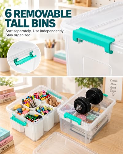 Clear Storage Boxes with 6 Tall Inserts, Large Plastic - Image 8