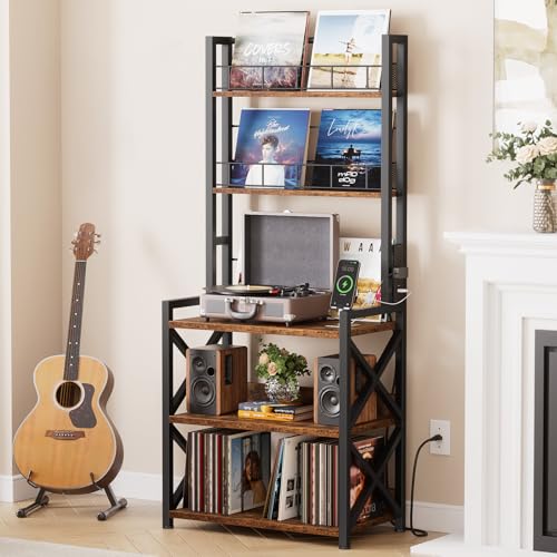 Record Player Stand with Power Outlet - Turntable Display Shelf - Image 2