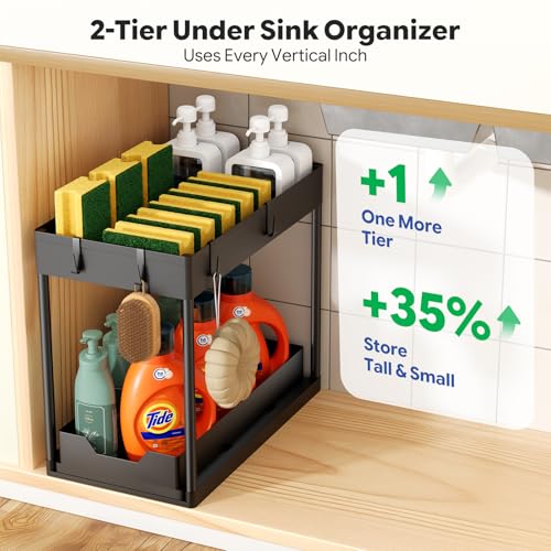 Ekisemio 2 Pack 2-Tier Under Sink Organizers with Sliding Drawer - Image 4