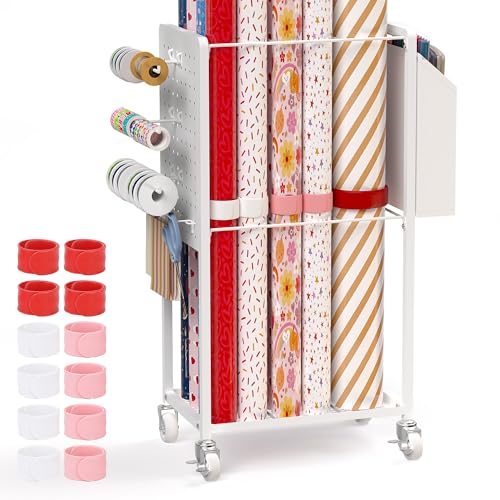 Wrapping Paper Storage Cart Station with 12PCS Slap Bands - Image 2