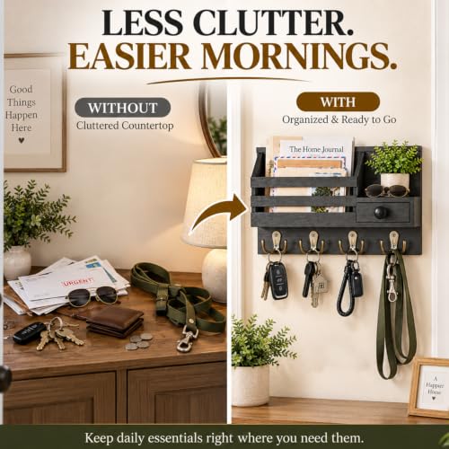 Key Holder Wall Mount with Mail Organizer, Drawer | Home Organization - Image 5