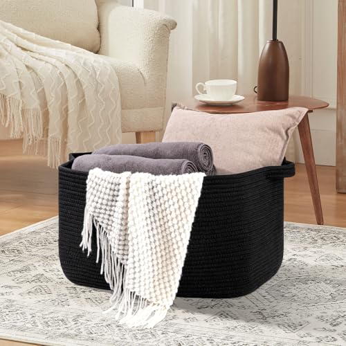 OIASKET Large Blanket Basket, Black Blanket Storage Living Room - Image 4