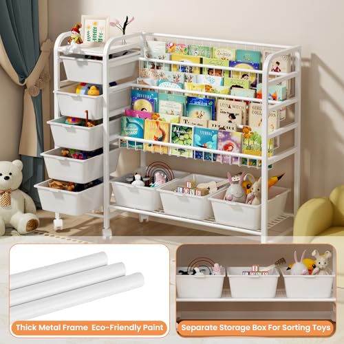 EXPERLAM Kids Bookshelf with Toy Storage Organizer, 4-tier Metal - Image 7