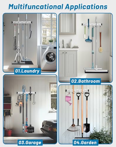 Mop and Broom Holder Wall Mount Garden Tool Rack Organizer - Image 7