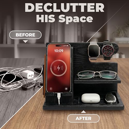 TESLYAR Wood Phone Docking Station for Men - Desktop - Image 3