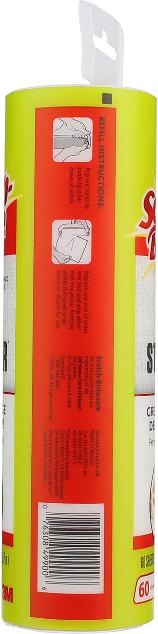 Scotch Brite Wide Lint Roller Refill Large 8" Surface Pet Hair Remover Pack of 4