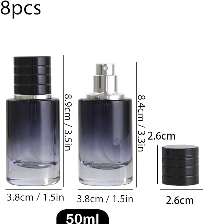 Glass Perfume Bottle Empty Refillable 8Pack 50ml Gradient BlueTravel Perfume Spray Atomizer Bottle Perfume Fine Mist Spray Perfume Bottle Atomizer Container with Sprayer Applicator (Cylinder Blue)