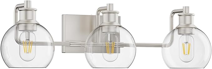 Tipace Brushed Nickel Modern Bathroom Vanity Light Fixtures Over Mirror Glass Globe 3 Lights Industrial Vanity Lights Farmhouse Bath Lighting(Exclude Bulb)