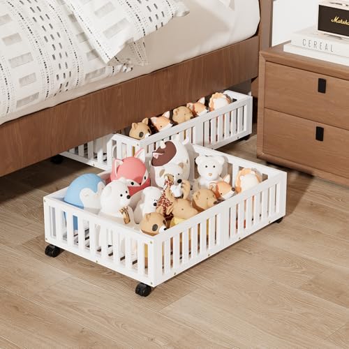 Under Bed Storage with Wheels, 2 Pcs Bamboo Drawers - Image 2