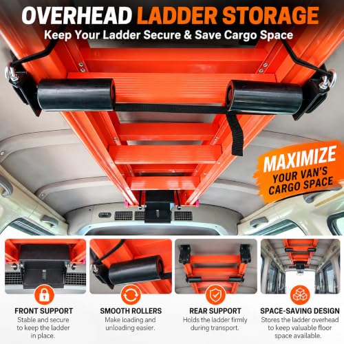 Van Ladder Storage Rack, Ceiling Mount with Rollers | Garage Storage - Image 3