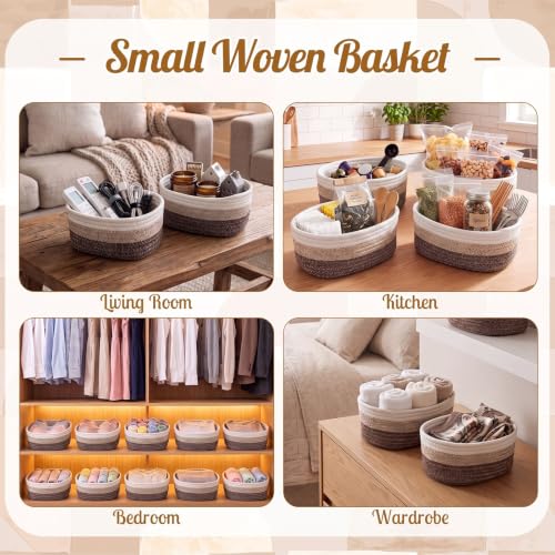 10 Pack Small Woven Baskets, Cotton Rope, White, Natural Linen - Image 7