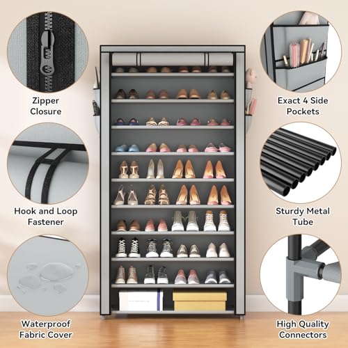 ROJASOP Shoe Rack with Covers, Stackable 10 Tier Tall Shoe - Image 5