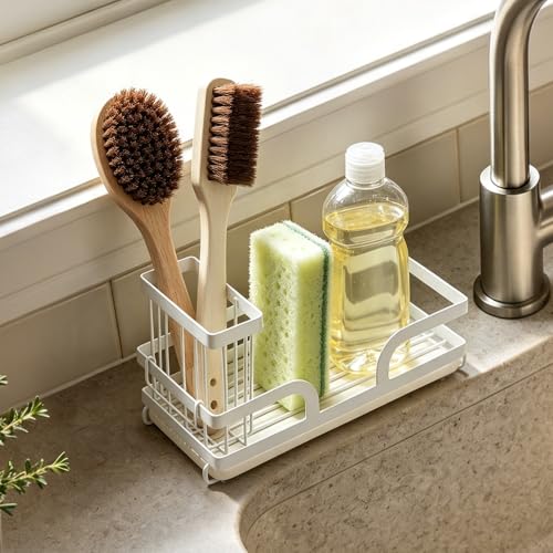 Sponge Holder For Kitchen Sink Caddy With Stone Drying Tray White - Image 2