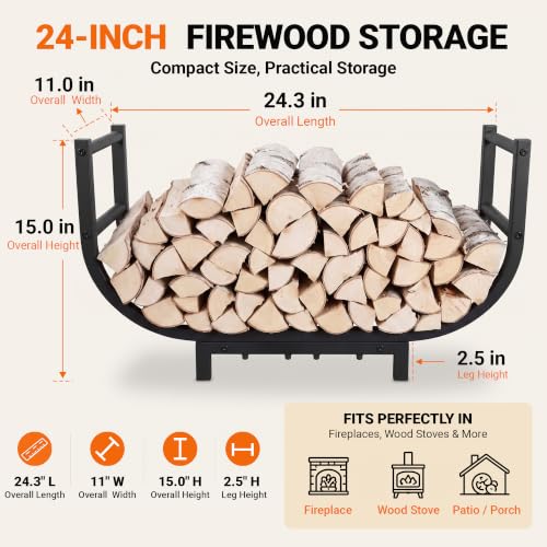 24-Inch Firewood Rack, 500 lb Heavy-Duty Steel Log Holder - Image 3