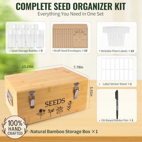 Large Bamboo Wood Seed Storage Organizer Box | Home Organization - Image 3