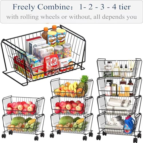 PUSDON 4-Tier Spacious Stackable Wire Storage Baskets - Image 4