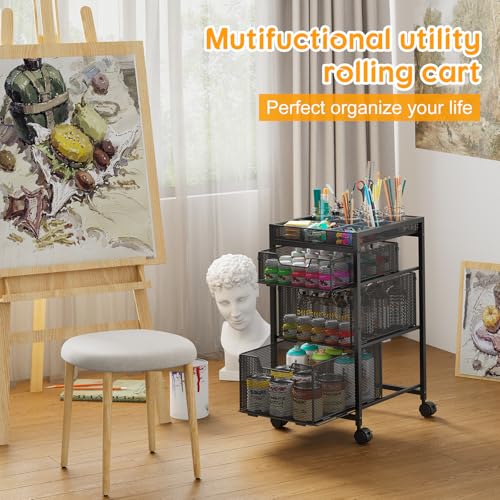 Rolling Utility Cart with 3 Drawers, Craft Organizer and Storage - Image 3