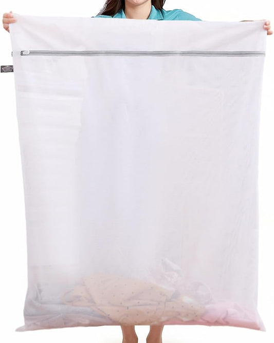 Kimmama Laundry Mesh Wash Bags, Lingerie Bags for Washing Delicates, Mesh Laundry Bags for Washing Machine, White Net, Grey Zipper, Super Large