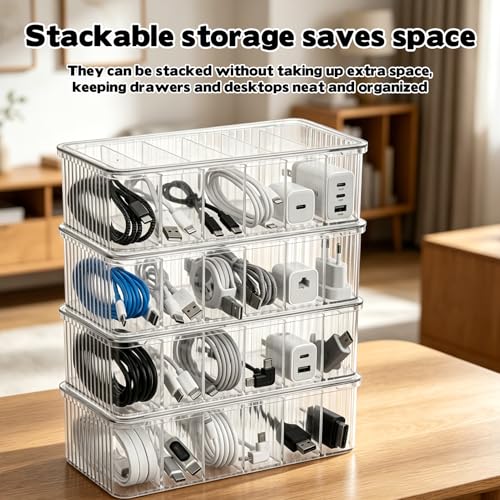 4 Pcs Cable Organizer Box, Clear Plastic Cord Storage Organizer - Image 7