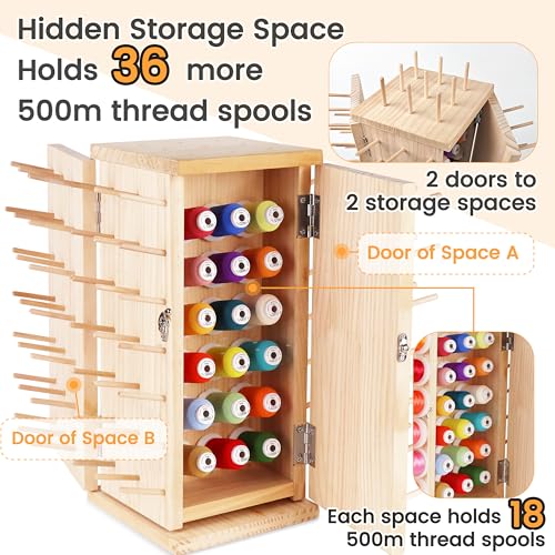 New brothread 129 Spools 360° Fully Rotating Wooden Thread Rack - Image 6