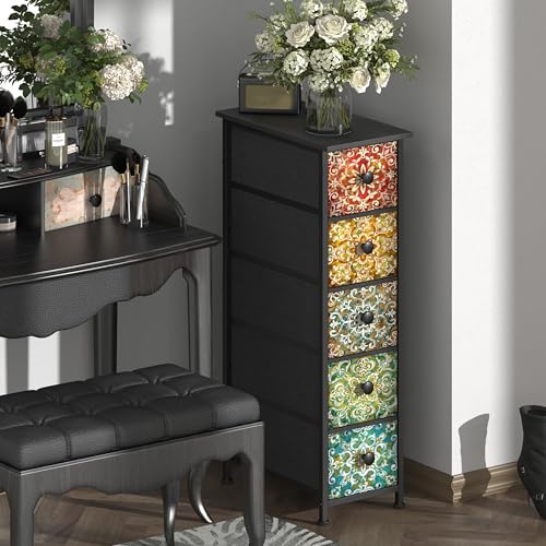 GiftGo Retro Skinny Dresser with Fabric Drawers Thin Slim Boho - Image 3