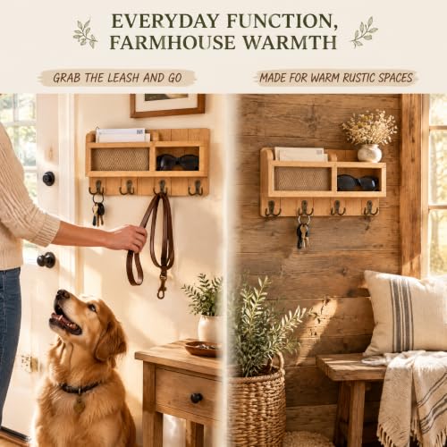 Key Holder Mail Organizer Wall Mount with Shelf Farmhouse - Image 5