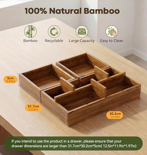 KOCWELL Bamboo Desk Drawer Organizer - Image 4