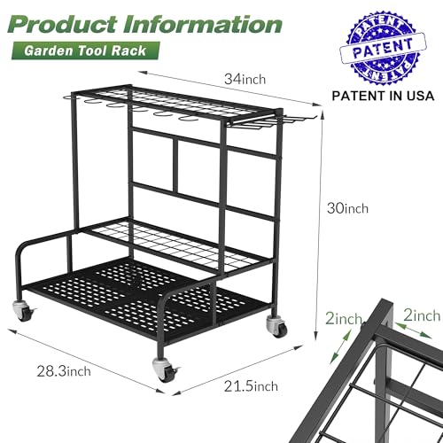 Garden Tool Organizer Rack with Wheels Up to 39 Tools | Garage Storage - Image 3