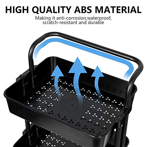 3-Tier Rolling Utility Cart with Handle,Rolling Metal Storage - Image 3