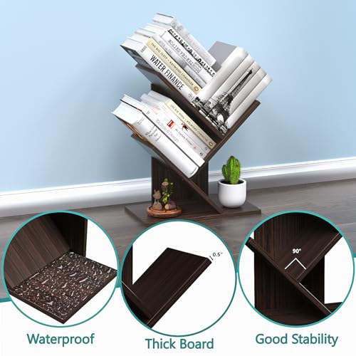 R RUISHENG 3 Tier Small Tree Bookshelf Desk Book Organizer Narrow - Image 5
