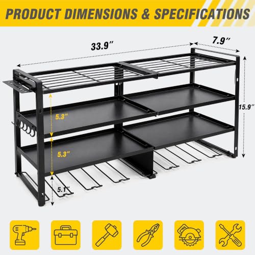 VECELO 4 Tier Power Tool Organizer Wall Mount, Metal Storage Rack - Image 3