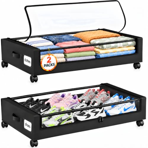 Under Bed Storage with Wheels, 2 Pack Under Bed Storage - Image 2